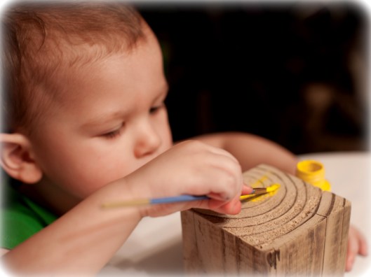It was much easier painting a wood block because it didn't slide off the table.
