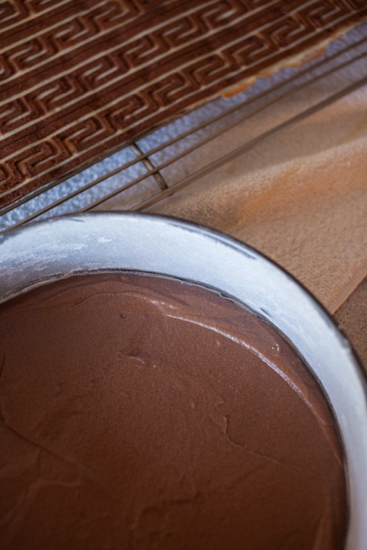 We mixed any leftover chocolate and almond batters together and spread them in a 9.5" springform pan.