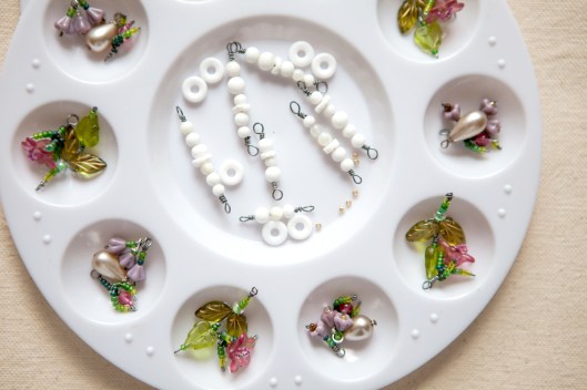 All the completed jewelry components are sorted and ready for assembly.