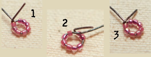 Add beads to the flower center wire loop. 