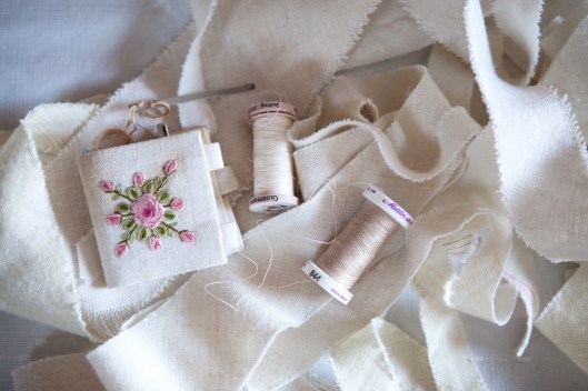 Today's stitchery - repurposing the stiff wool interlinings from men's ties.