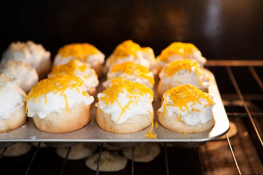 Savory Meringue Breakfast Buns in the oven