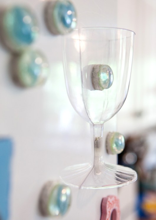 Half a wine glass on my fridge!  It looks really cute with the marble counters in it. 